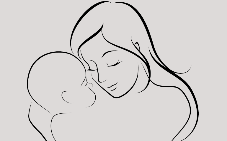 Sketch of mother holding infant
